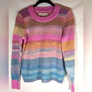 LOFT Women's Crew Neck Multi Pink, Blues & Brown Sweater Size Small Petite